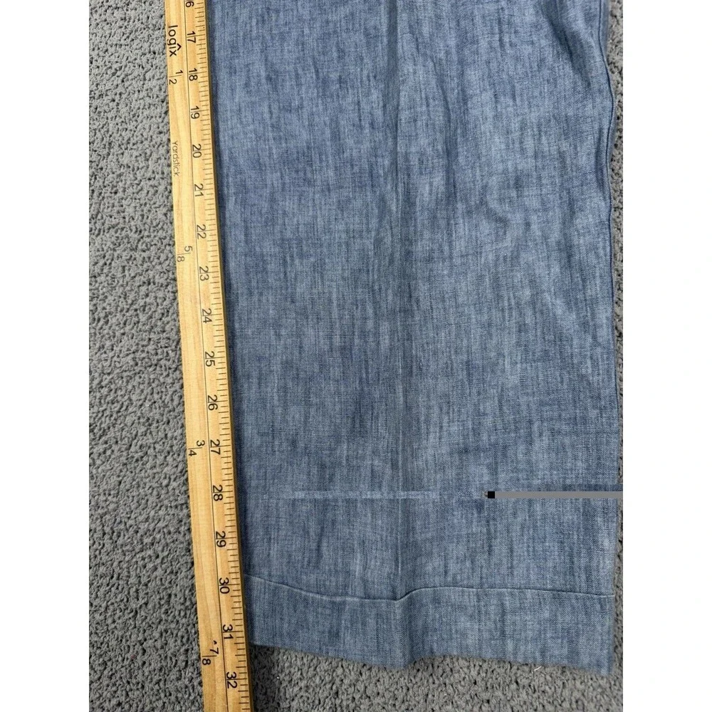 Hiltl Pants Mens 34x38 (FITS 34x31) Blue Linen Trousers Dress Flat Front Cuffed